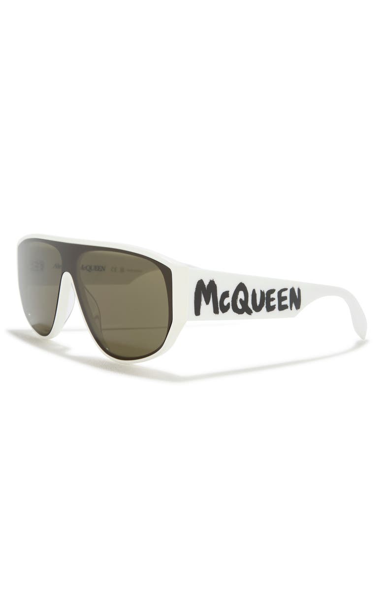 McQueen 99mm Shield Sunglasses, Alternate, color, White White Green