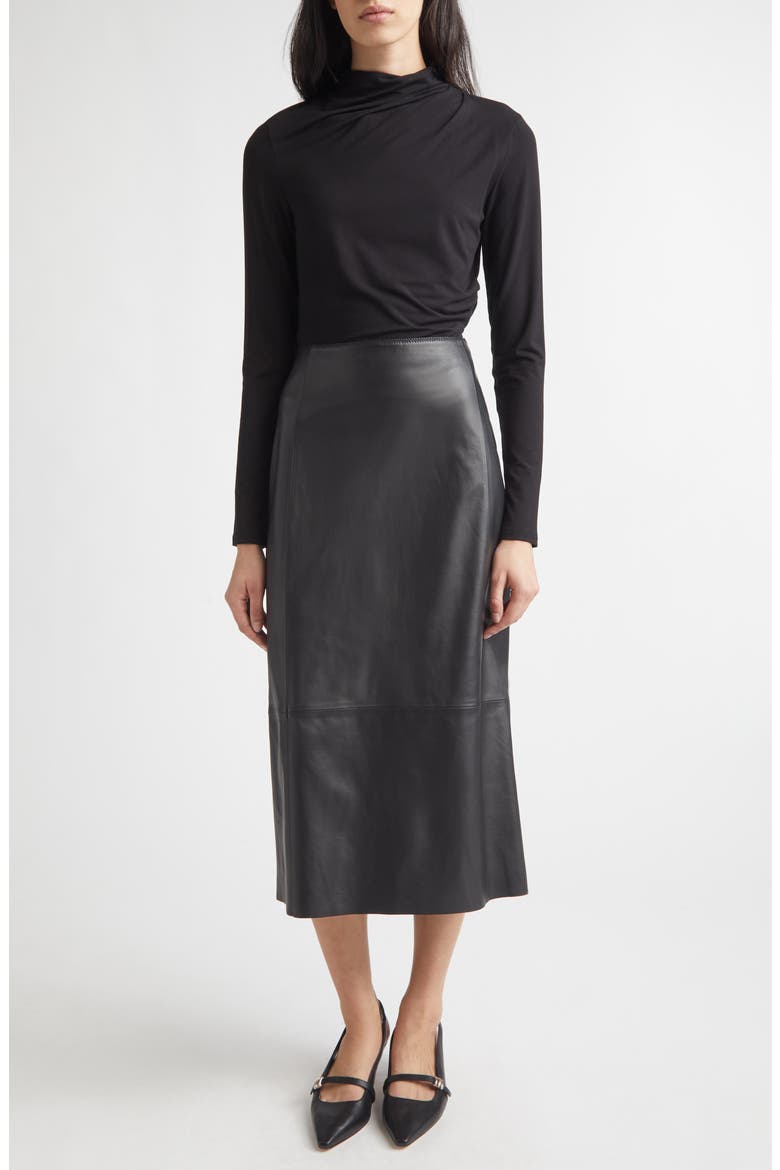 Leather Midi Skirt, Alternate, color, BLACK