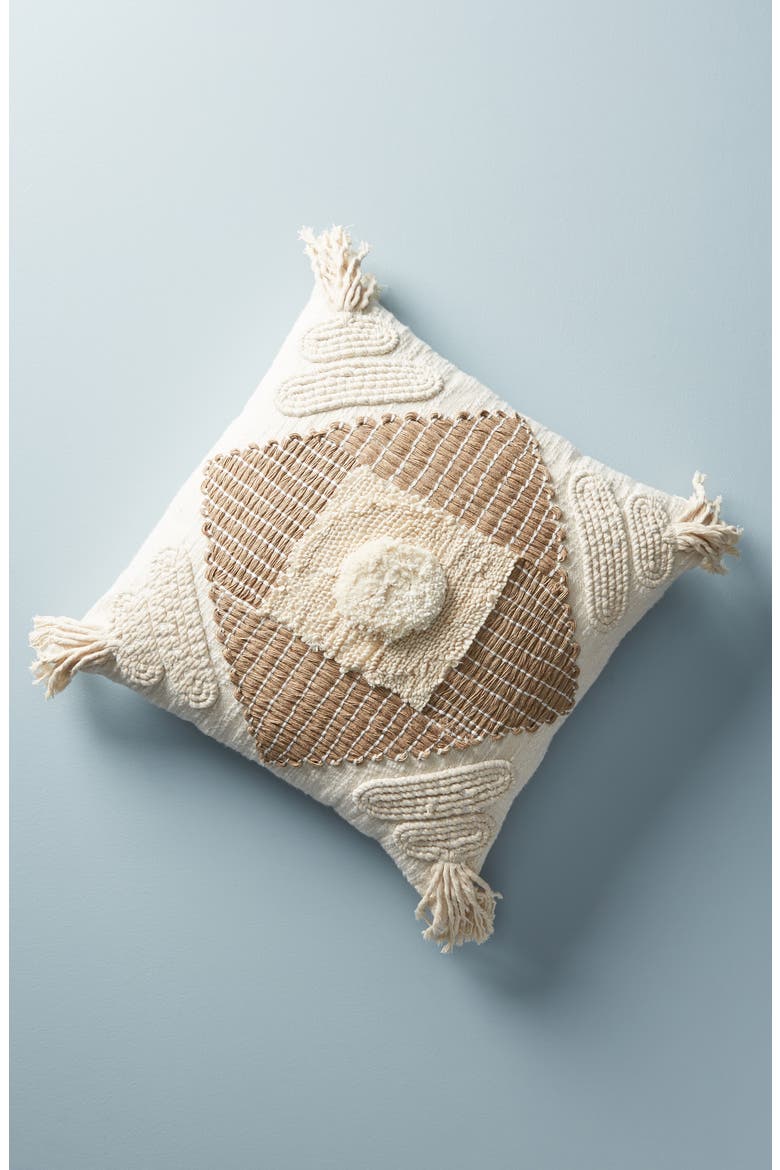 Anthropologie Textured Nayeli Square Accent Pillow, Main, color, CREAM