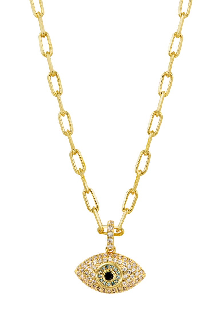 Evil Eye Pavé Pendant Necklace, Main, color, YELLOW