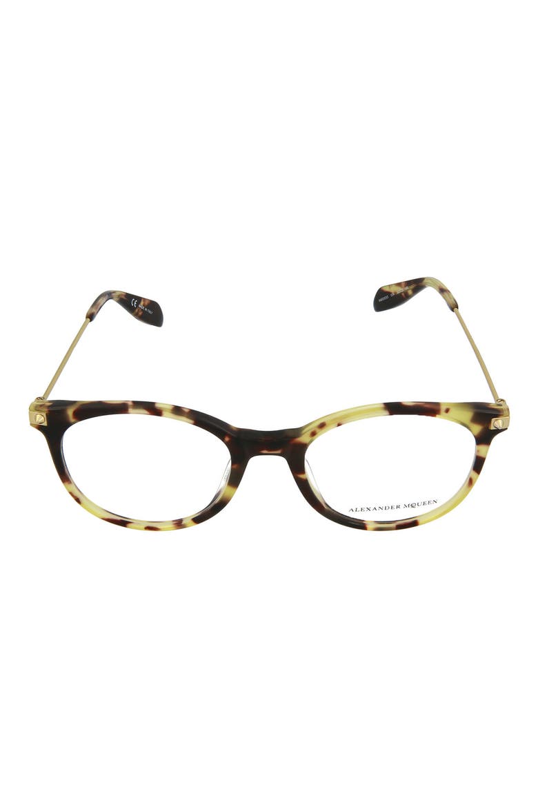 ALEXANDER MCQUEEN 50mm Round Oval Glasses, Main, color, SHINY SPOTTED HAVANA/ TRN