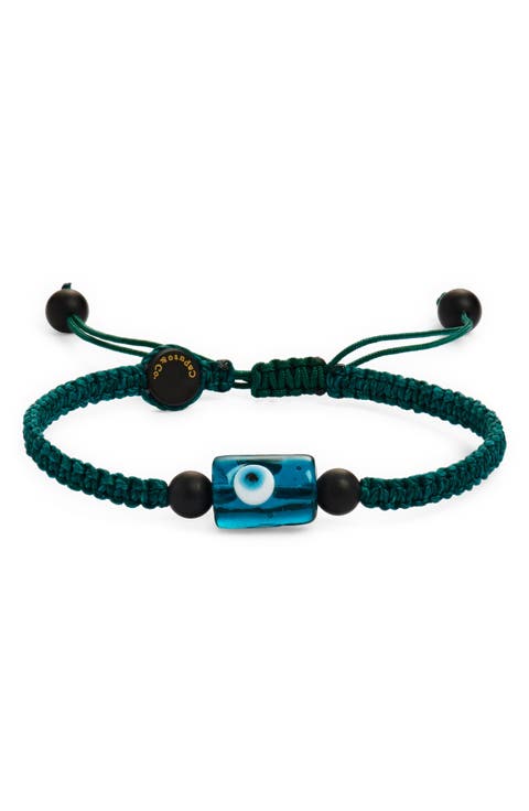 Murano Glass Evil Eye Macramé Adjustable Bracelet