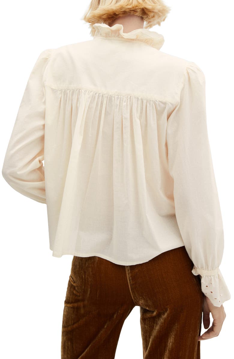 MANGO Eyelet Cotton Ruffle Shirt, Alternate, color,