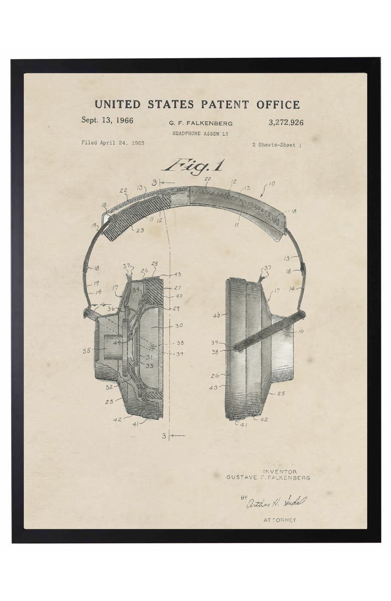Antique Curiosities Headphones Patent in Black Frame, Main, color, NO COLOR