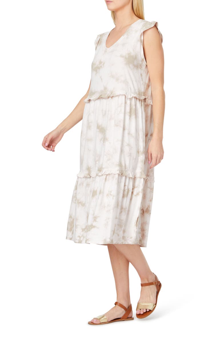 C & C California Jada Tiered Ruffle Midi Dress, Alternate, color, Sand Tie Dye