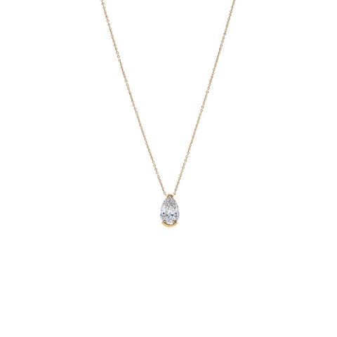 Lab Grown Diamond Pear Semi Bezel Pendant Necklace 14K