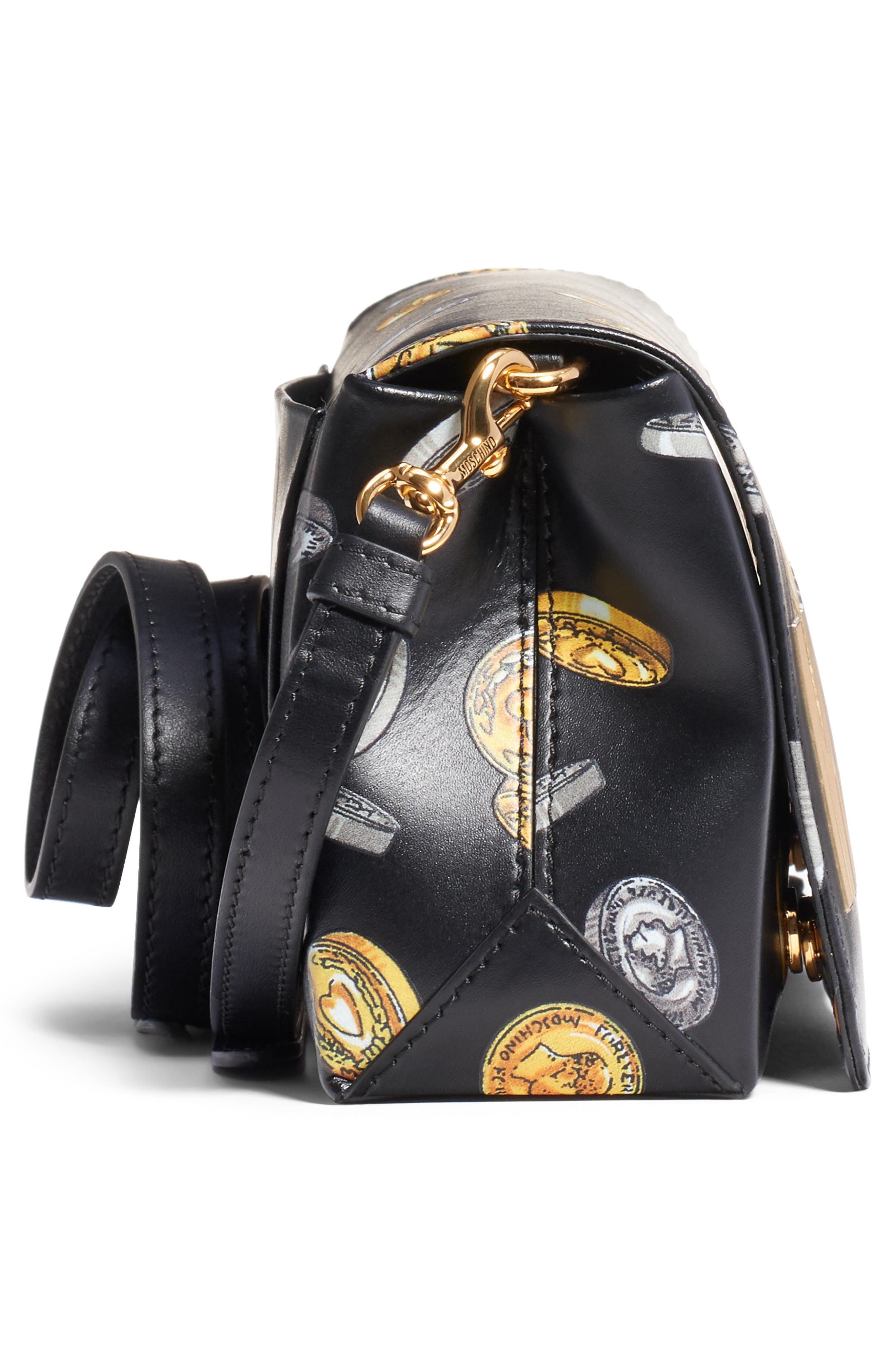 Moschino Logo Coin Print Faux Leather Crossbody Bag, Alternate, color, 