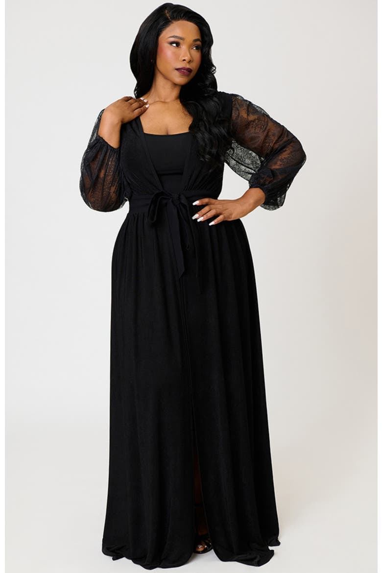 Plus Size Billow Long Sleeved Hollywood Duster, Alternate, color, Black Solid