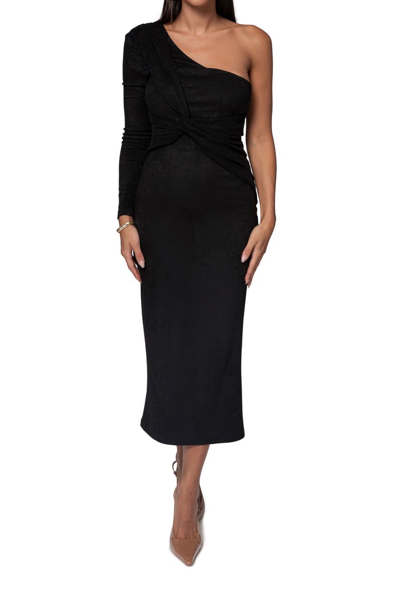 Dayanna Single Long Sleeve Faux Suede Midi Dress, Main, color, BLACK