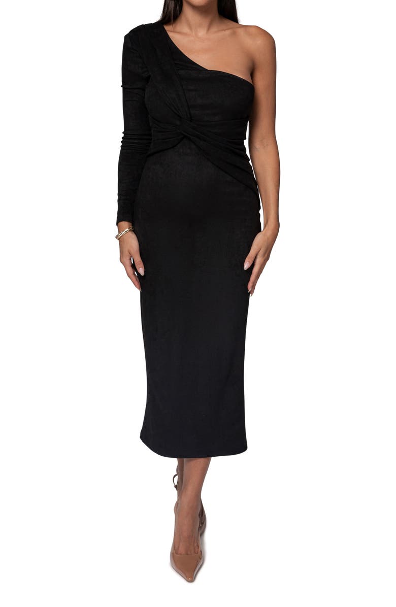 JLUXLABEL Dayanna Single Long Sleeve Faux Suede Midi Dress, Main, color, Black