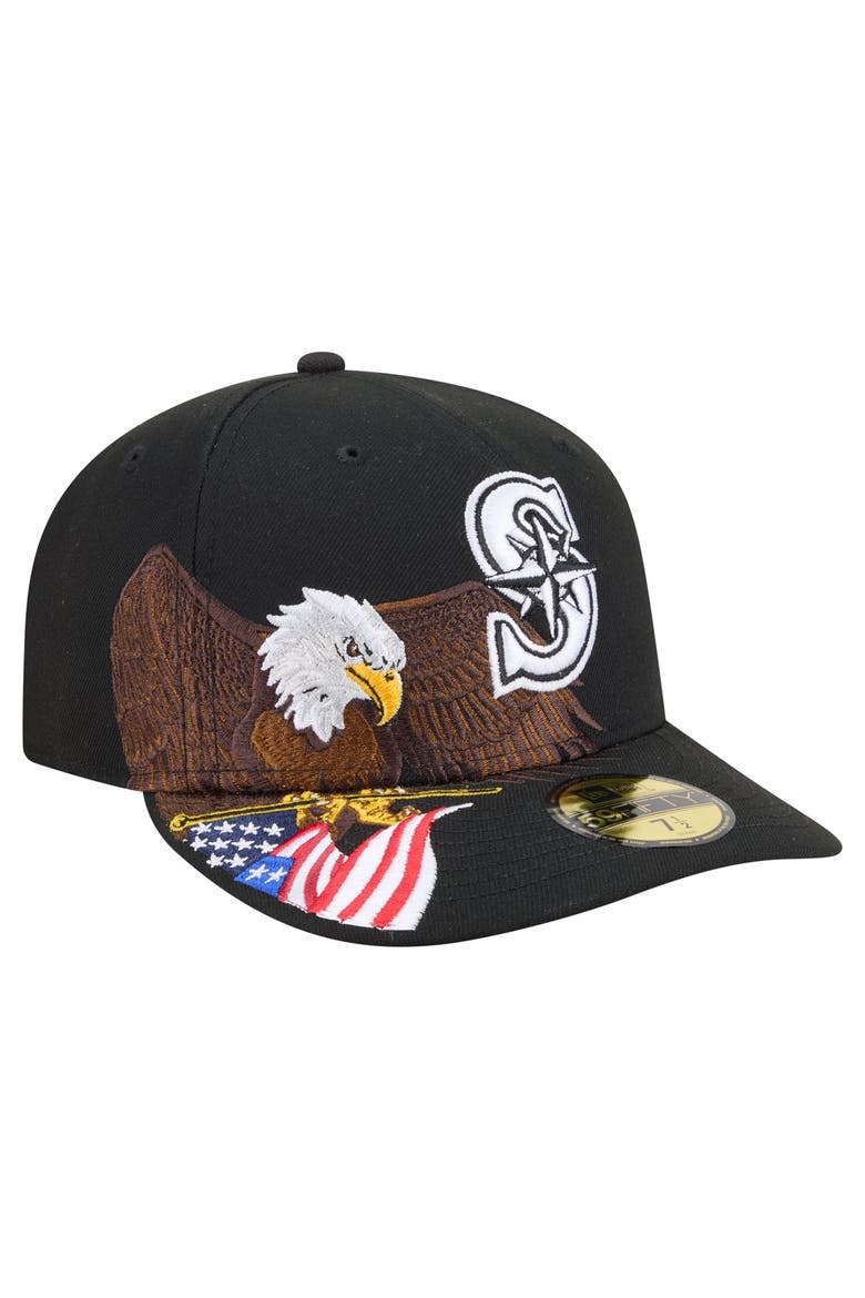 Men's New Era Black Seattle Mariners Americana Bald Eagle Pre-Curved 59FIFTY Fitted Hat, Main, color, Black