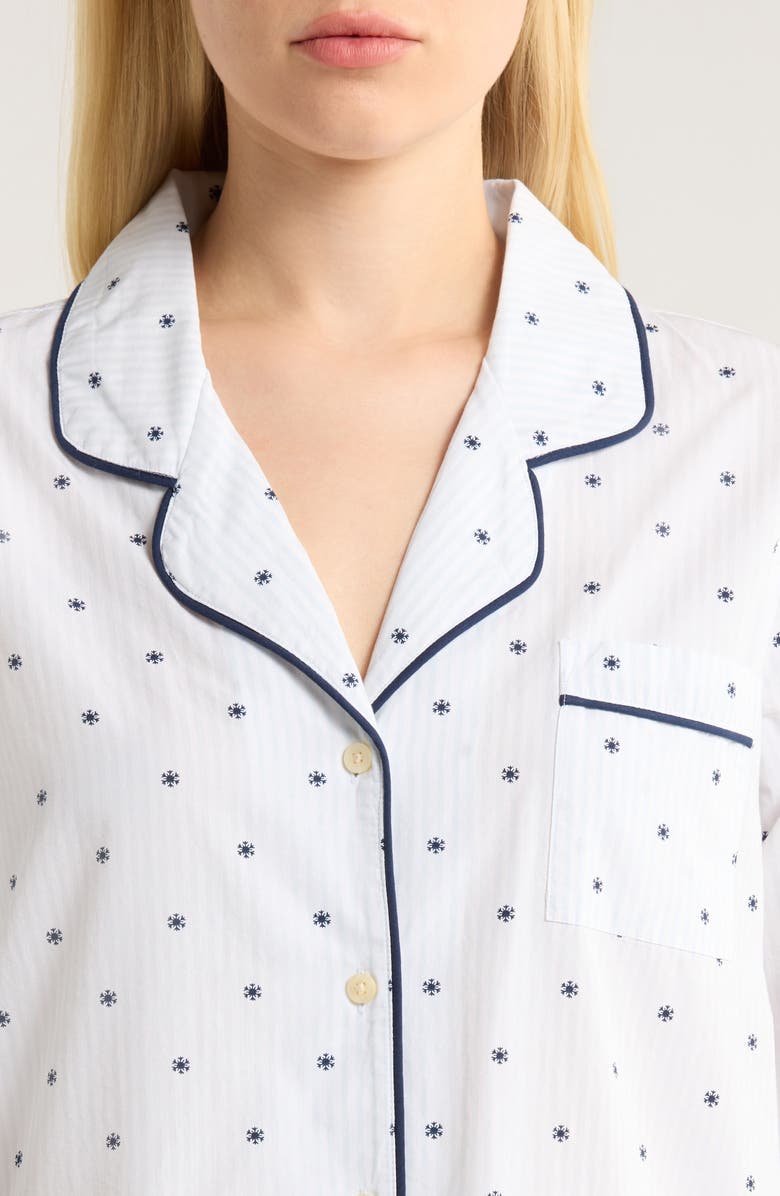 Nordstrom Classic Piped Cotton Nightshirt, Alternate, color, Blue- Navy Snowflake Stripe