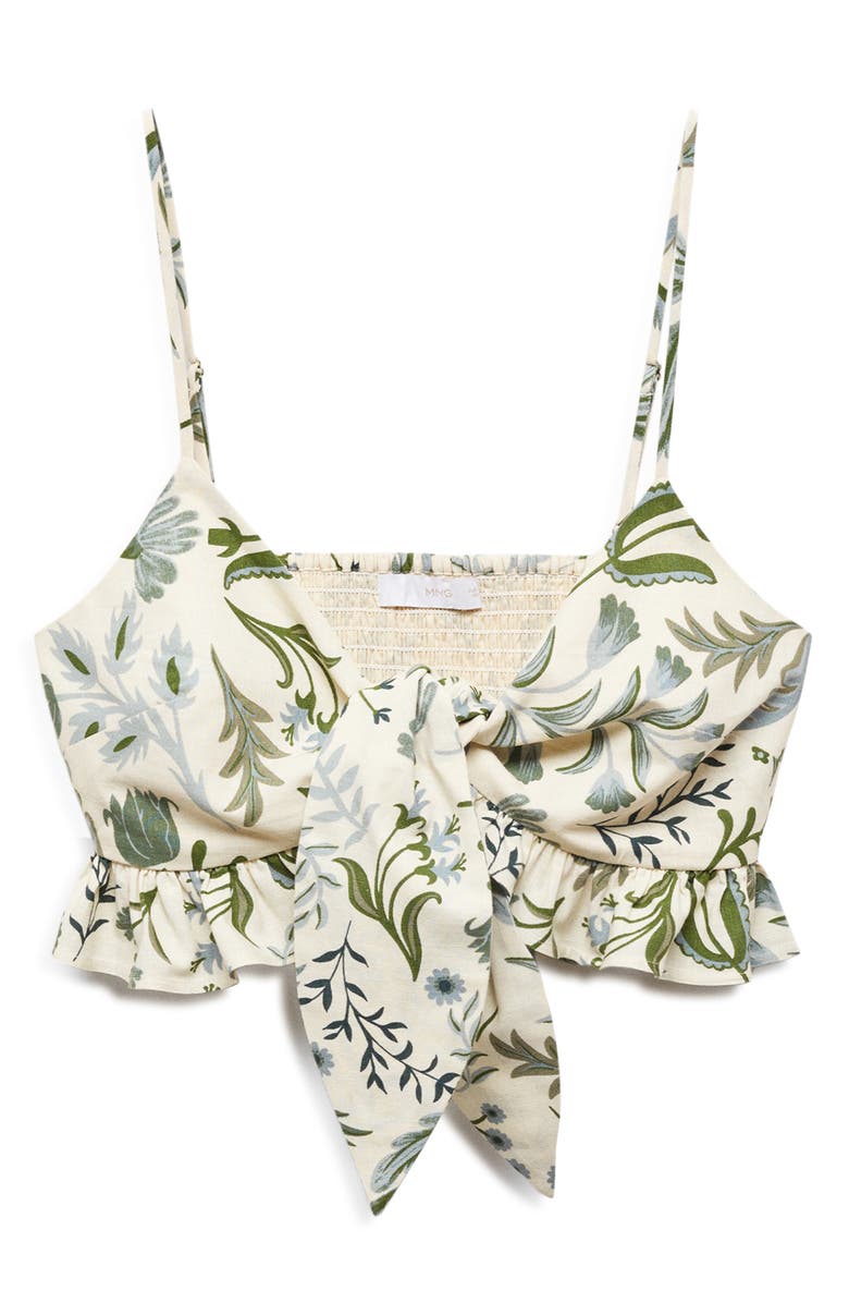 MANGO Floral Print Crop Top, Alternate, color, Ecru