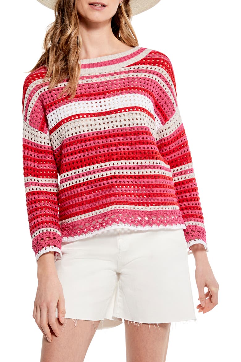 Stripe Crochet Trim Sweater, Main, color, RED MULTI