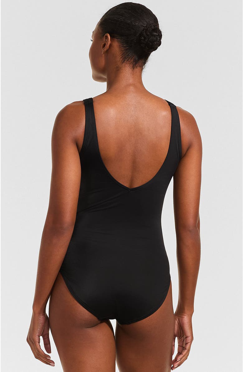 Lands' End Tugless V-Neck High Leg One Piece Swimsuit, Alternate, color, Black