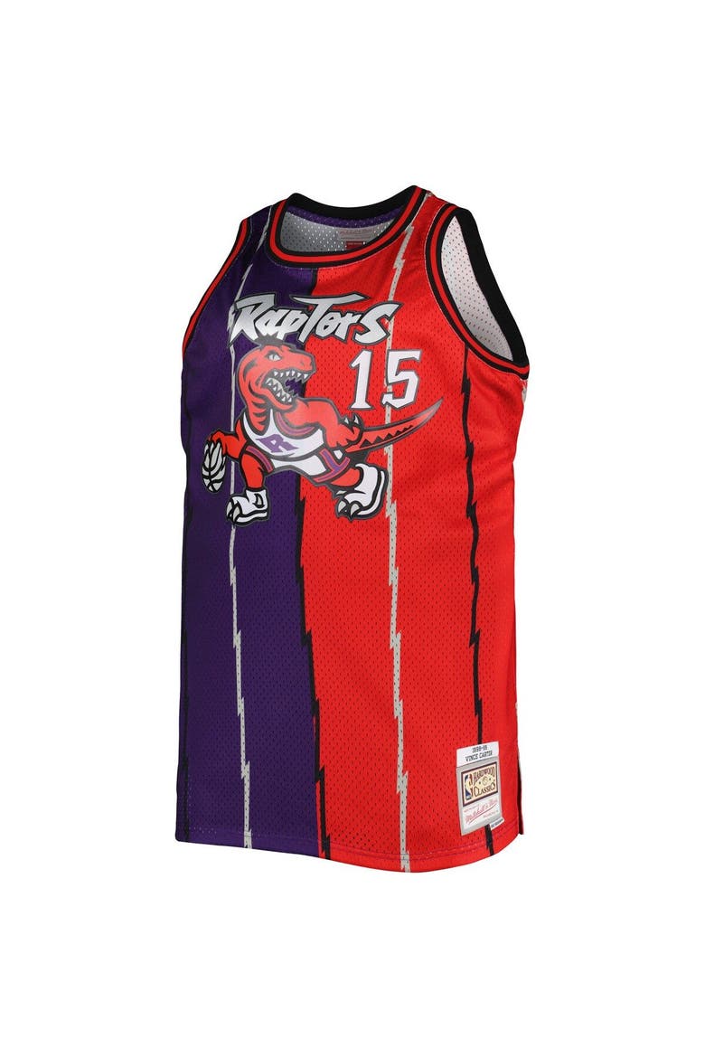 Men's Mitchell & Ness Vince Carter Purple/Red Toronto Raptors Big & Tall Hardwood Classics 1998/99 Split Swingman Jersey, Alternate, color, Purple
