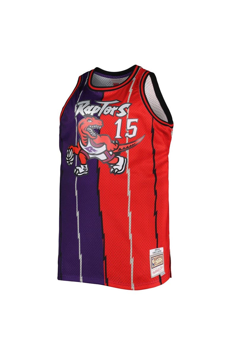 Mitchell & Ness Men's Mitchell & Ness Vince Carter Purple/Red Toronto Raptors Big & Tall Hardwood Classics 1998/99 Split Swingman Jersey, Alternate, color, Purple