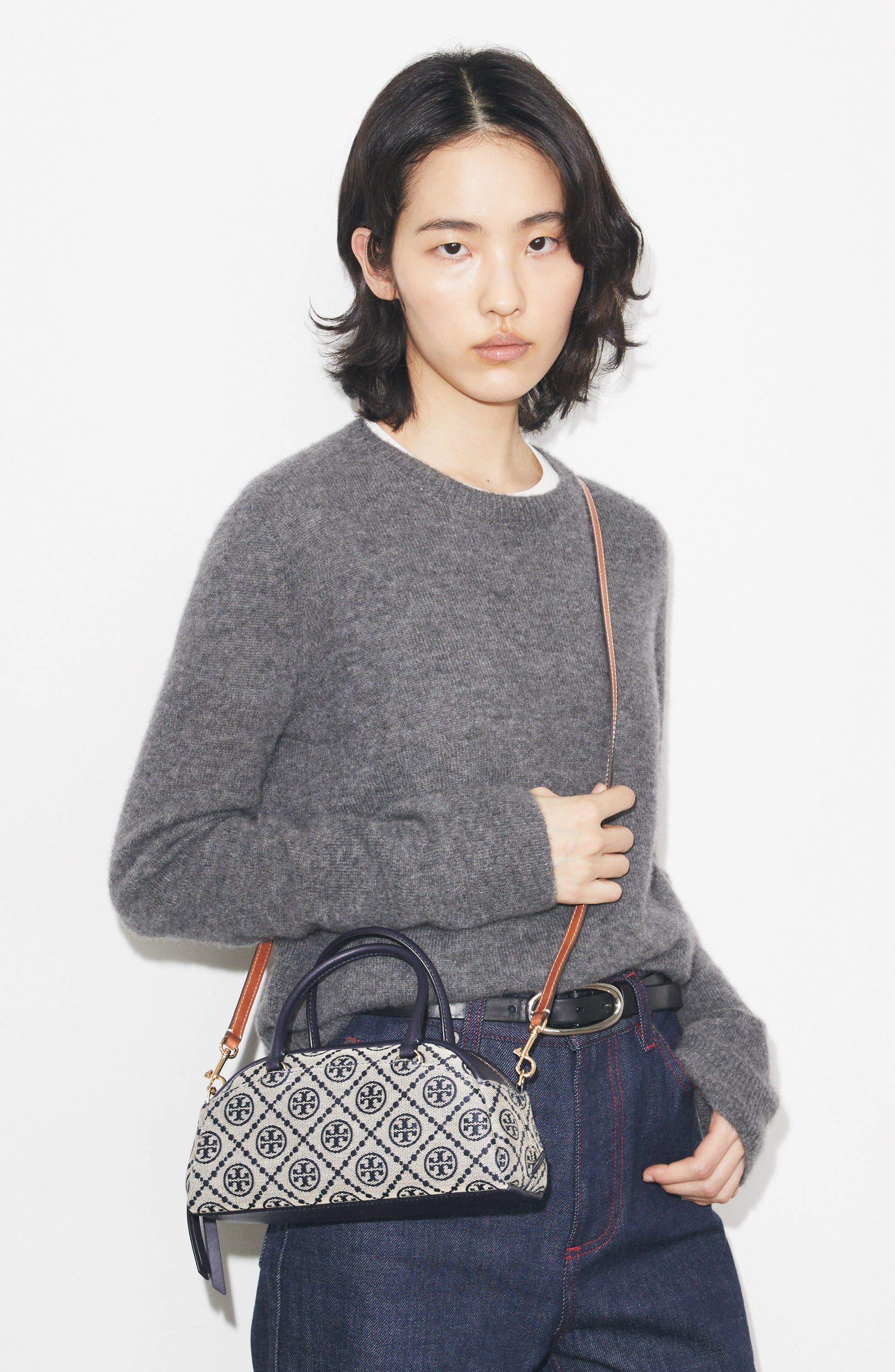 Tory Burch Small Bowler Top Handle Bag, Alternate, color, Tory Navy