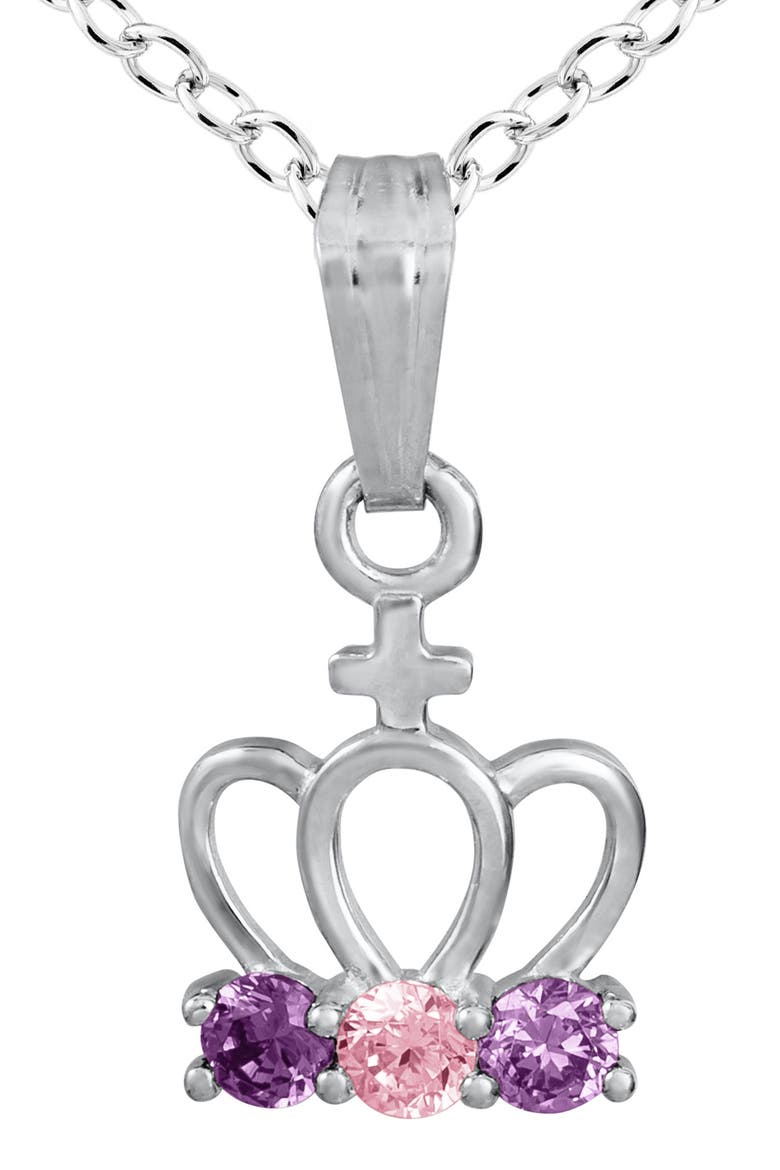 Sterling Silver & Cubic Zirconia Crown Pendant Necklace, Main, color, SILVER