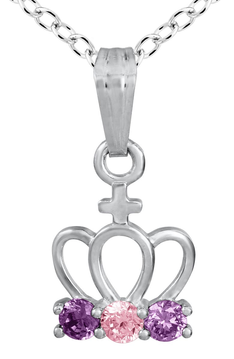 Mignonette Sterling Silver & Cubic Zirconia Crown Pendant Necklace, Main, color, Silver