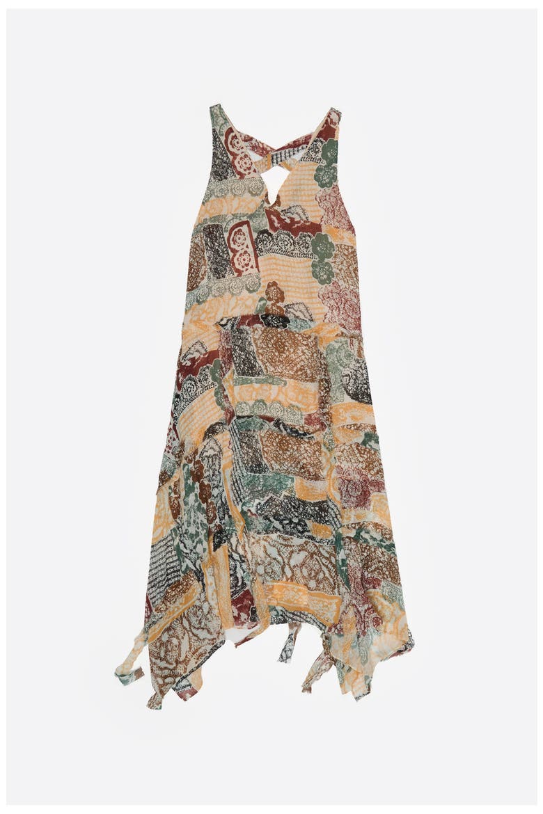 Lace Irregular Fluid Dress With Frayed Details, Alternate, color, LACE PRINT IVORY