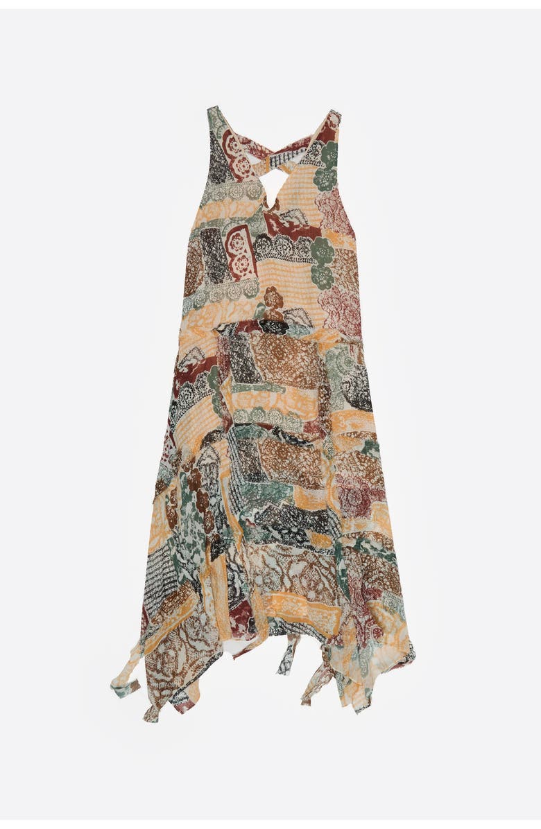 Bimba y Lola Lace Irregular Fluid Dress With Frayed Details, Alternate, color, Lace Print Ivory