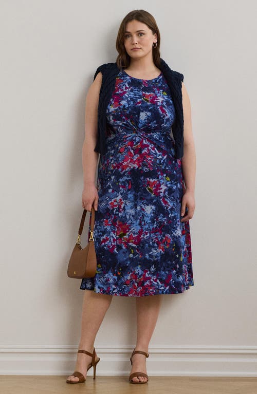 Ralph Lauren Plus Size Print Twist-front Jersey Dress In Blue