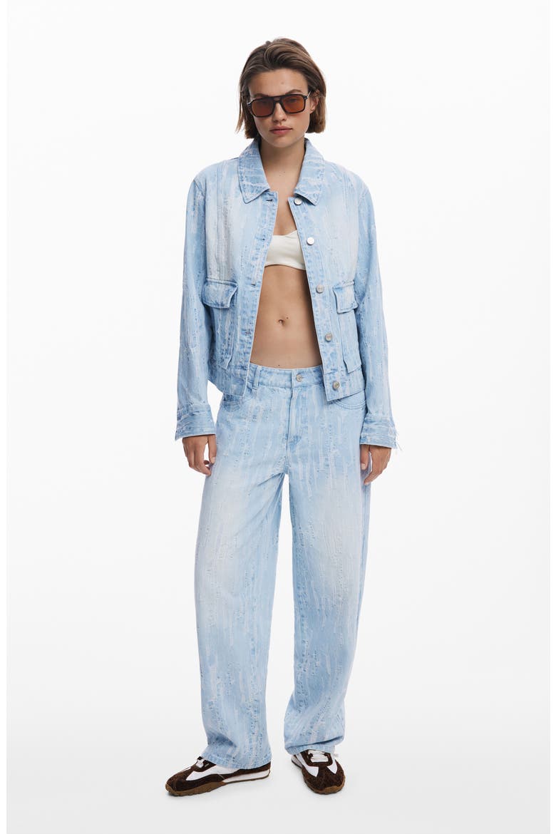 Distressed Denim Trucker Jacket, Alternate, color, MEDIUM BLUE