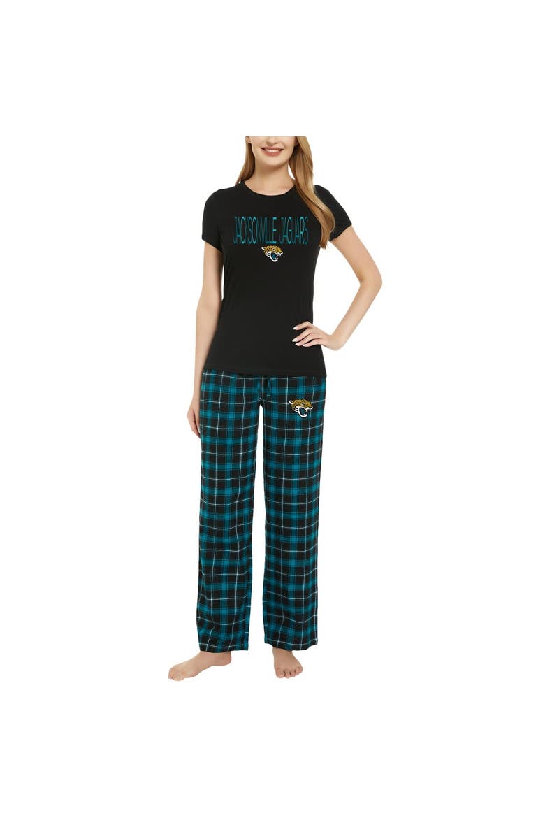 Women's Concepts Sport Black/Teal Jacksonville Jaguars Arctic T-Shirt & Flannel Pants Sleep Set, Main, color, Black