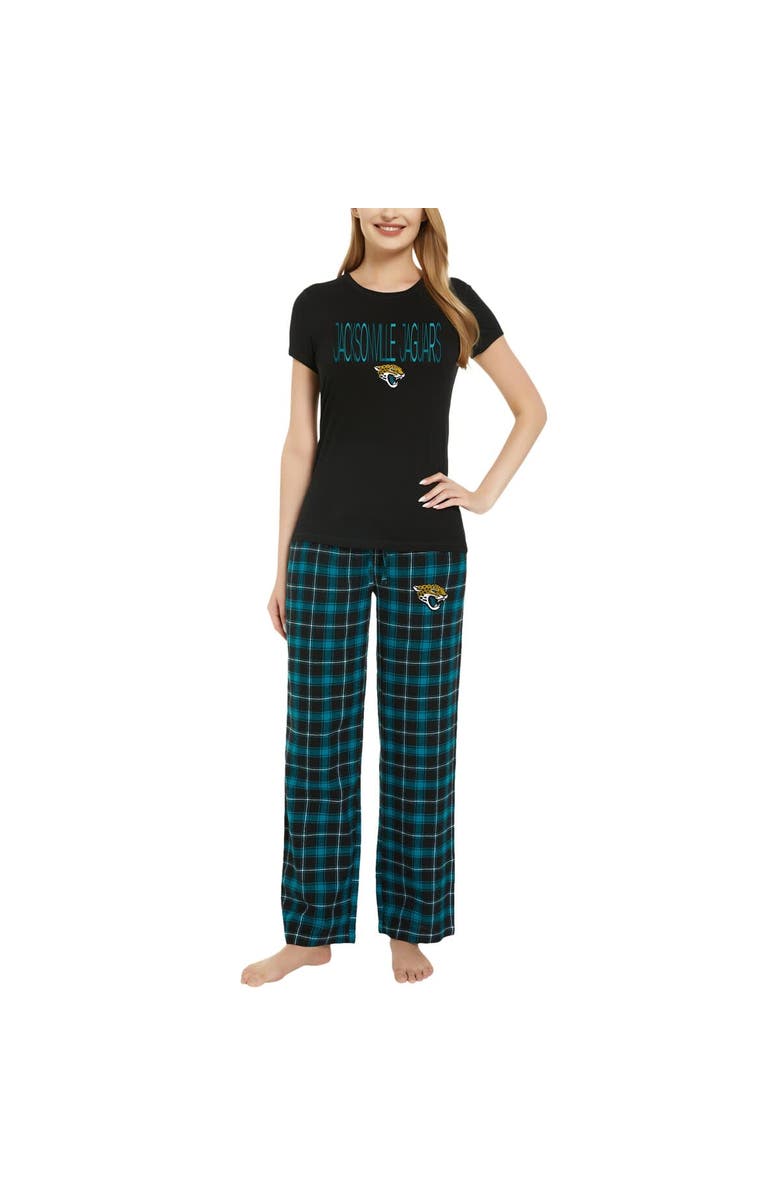 CONCEPTS SPORT Women's Concepts Sport Black/Teal Jacksonville Jaguars Arctic T-Shirt & Flannel Pants Sleep Set, Main, color, 