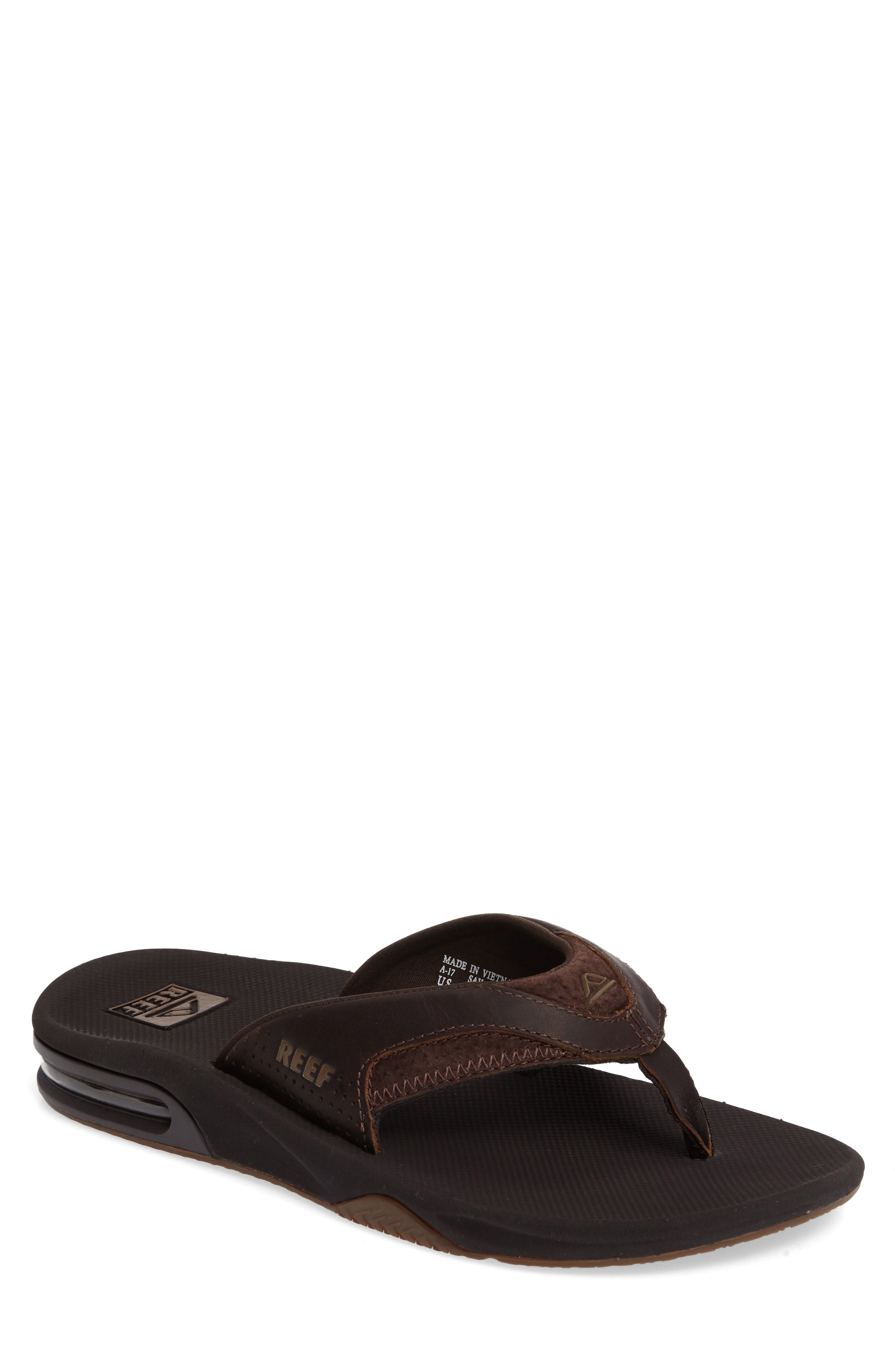 'Fanning Leather' Flip Flop, Main, color, BROWN LEATHER