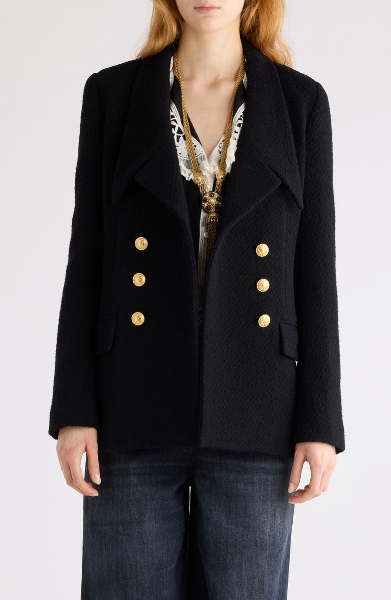 Chloé Wool Blend Bouclé Peacoat, Main, color, Black