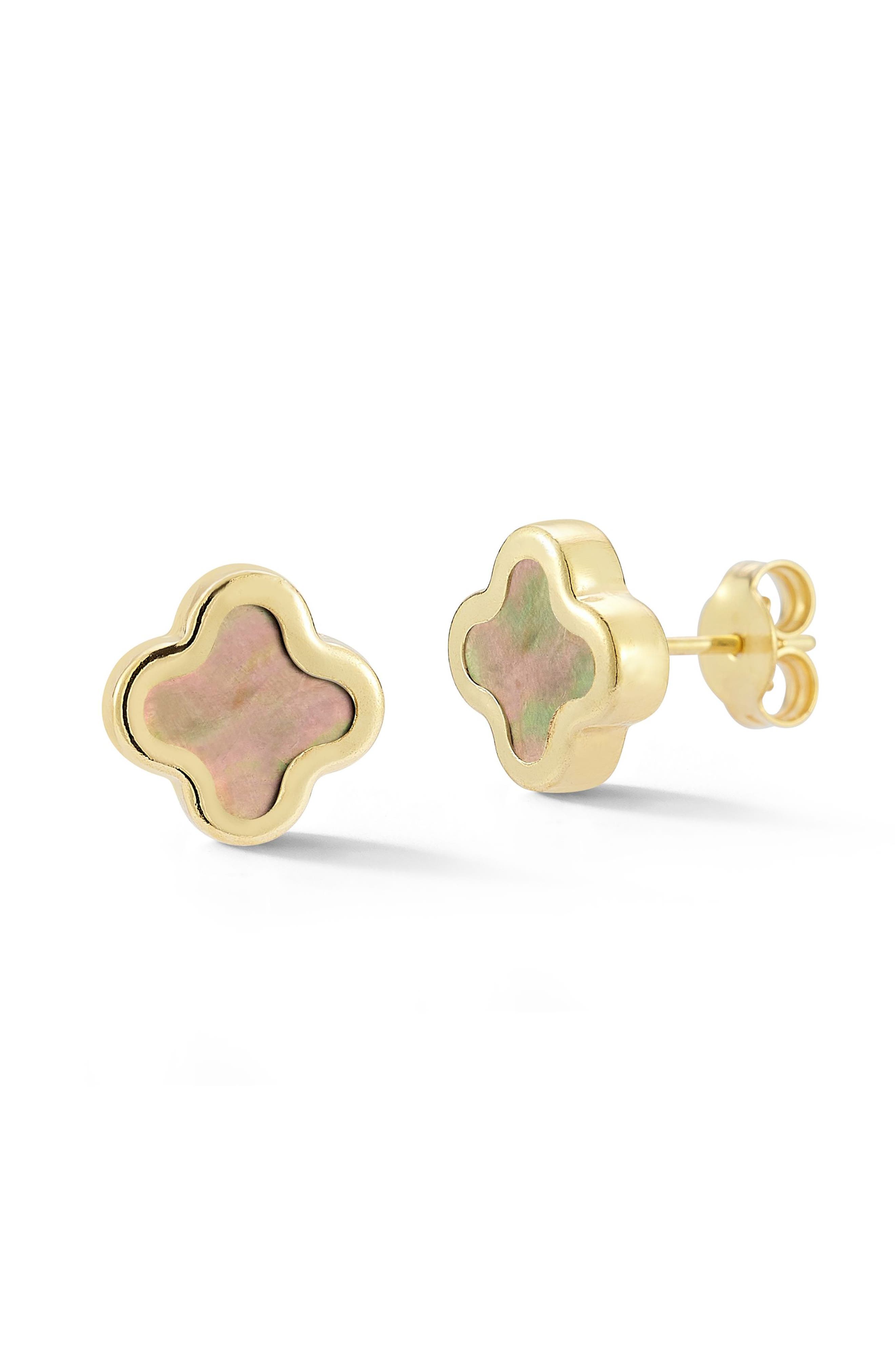 Ember Fine Jewelry 14K Gold Mother of Pearl Clover Stud Earrings