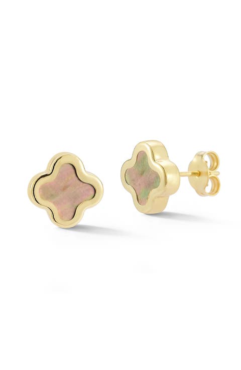 14K Gold Mother of Pearl Clover Stud Earrings