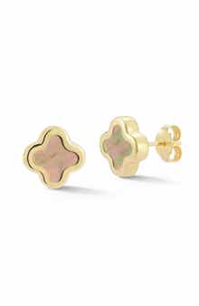 Ember Fine Jewelry 14K Gold Mother of Pearl Clover Stud Earrings
