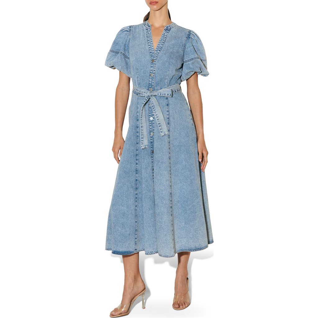 Freemarket Puff Sleeve Washed Denim Midi Shirtdress
