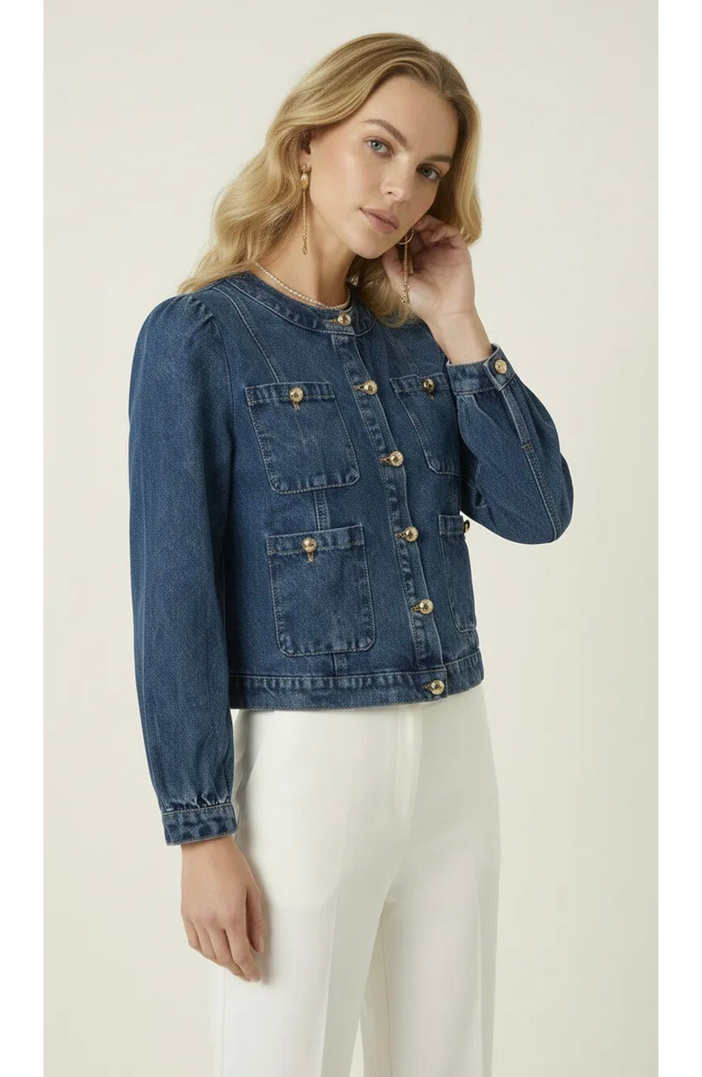 Modenaire Button Front Utility Pocket Denim Jacket, Alternate, color, Dark Indigo Blue