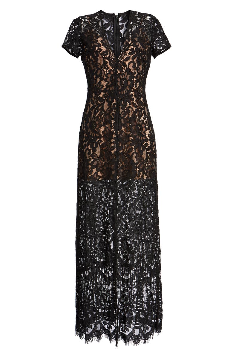WAYF V-Neck Lace Maxi Dress, Alternate, color,