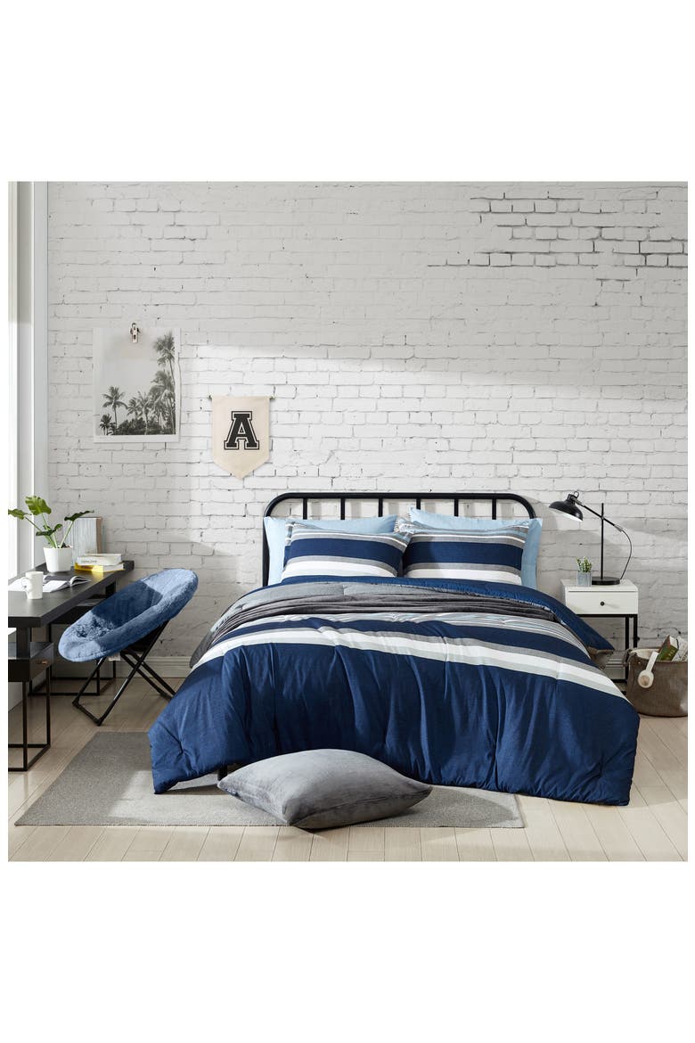 Heathered Block Stripe Comforter Set, Alternate, color, GREY