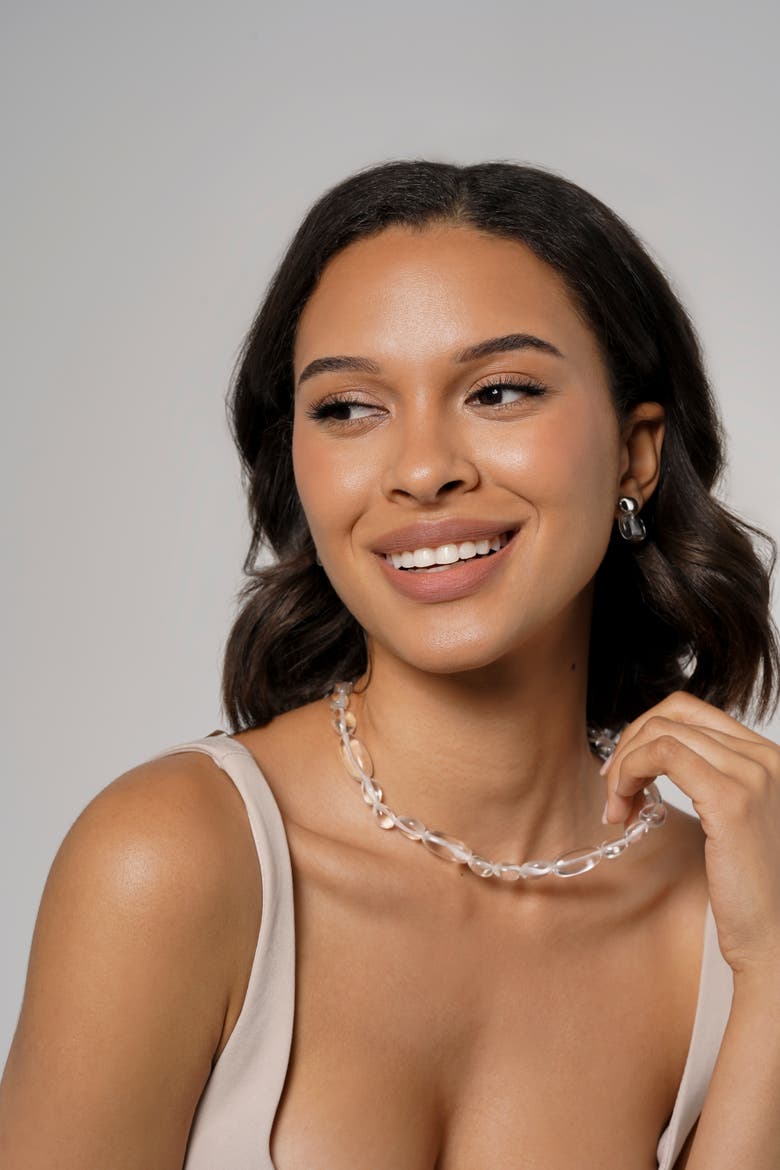 See Through Pebble Necklace, Alternate, color, Silver