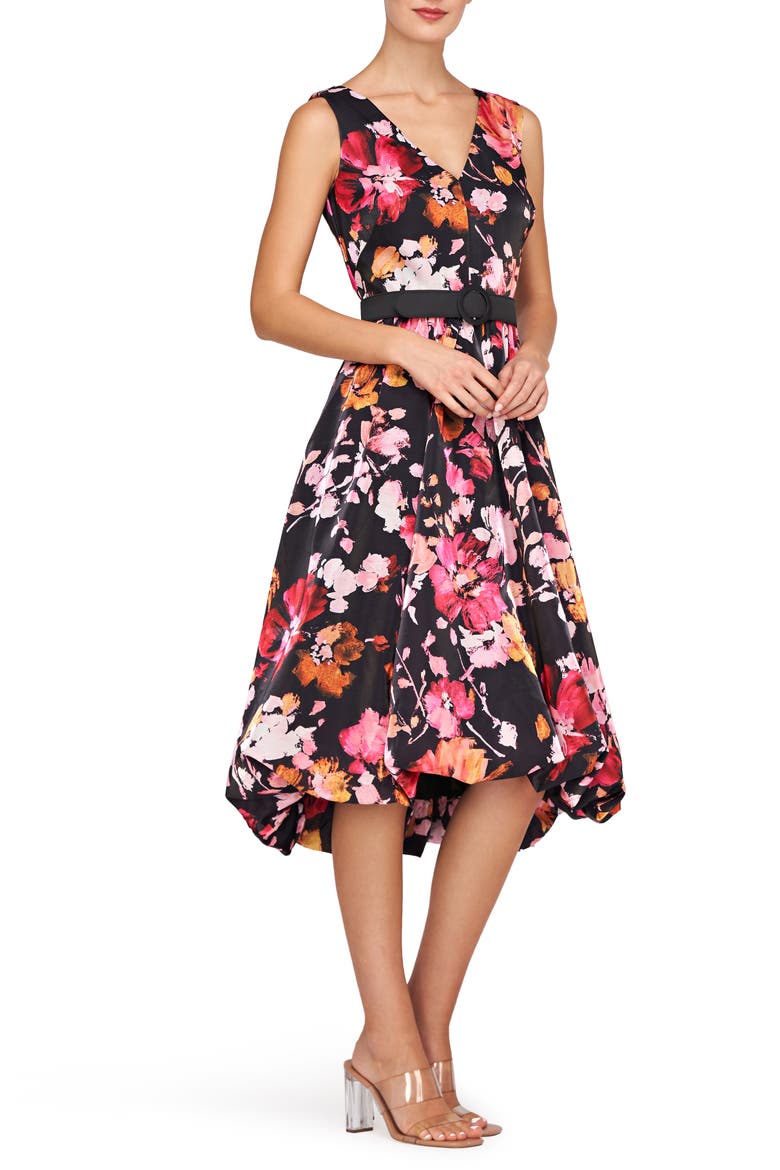 Viola Floral Belted Sleeveless High-Low Dress, Alternate, color, SAFFRON/ BLACK