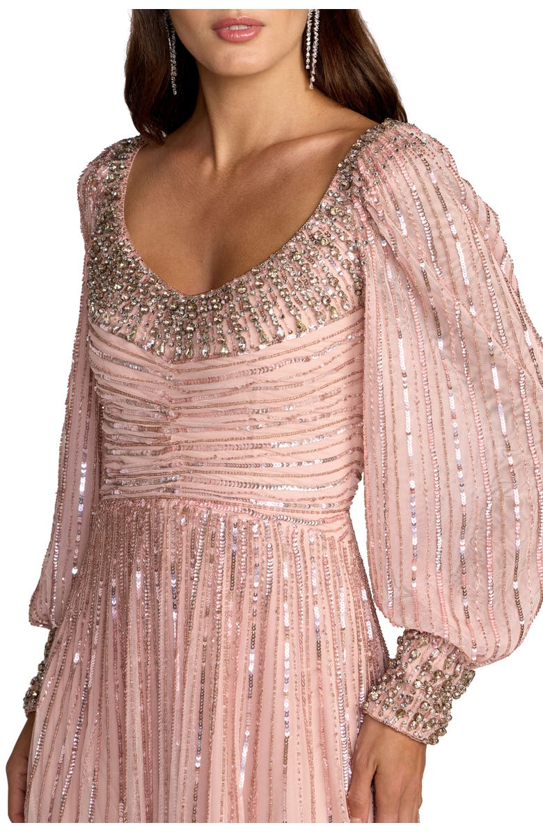 Mac Duggal Embellished Long Sleeve Scoop Neck A-Line Gown, Alternate, color, Light Rose