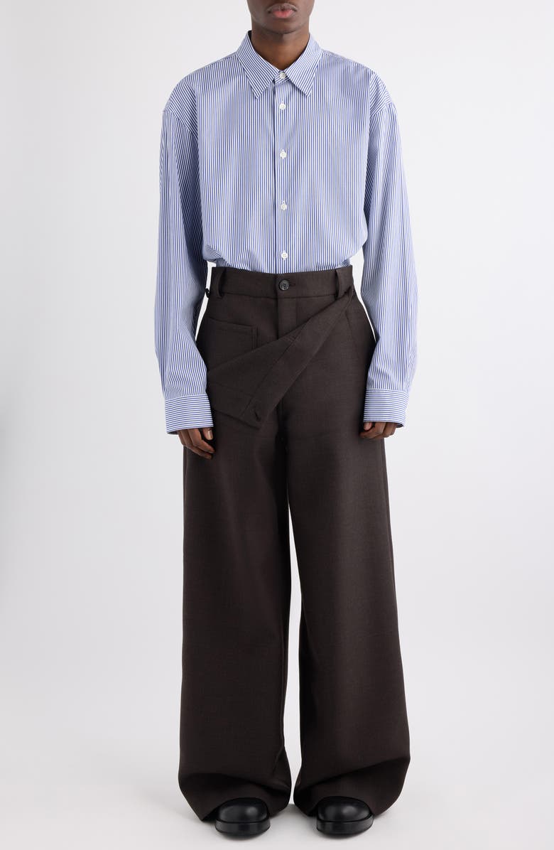 Dries Van Noten Croom Stripe Button-Up Shirt, Alternate, color, Navy