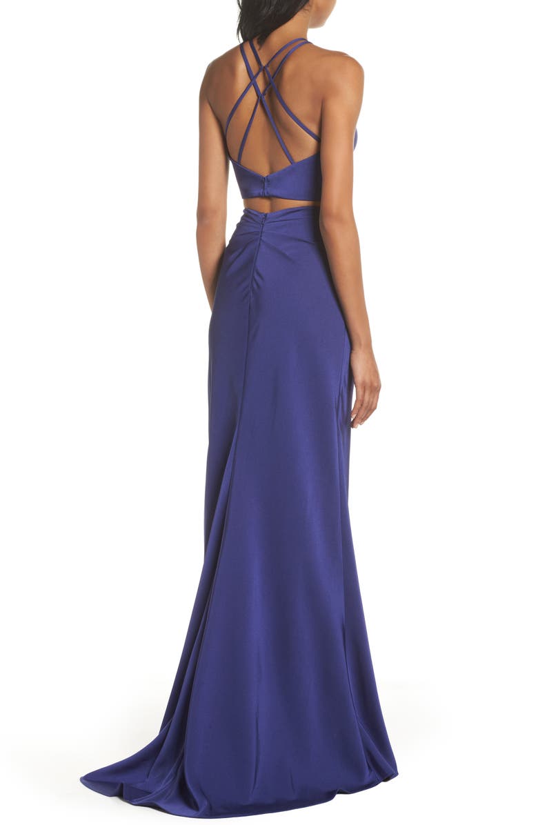 La Femme Strappy Two-Piece Sheath Gown, Alternate, color,