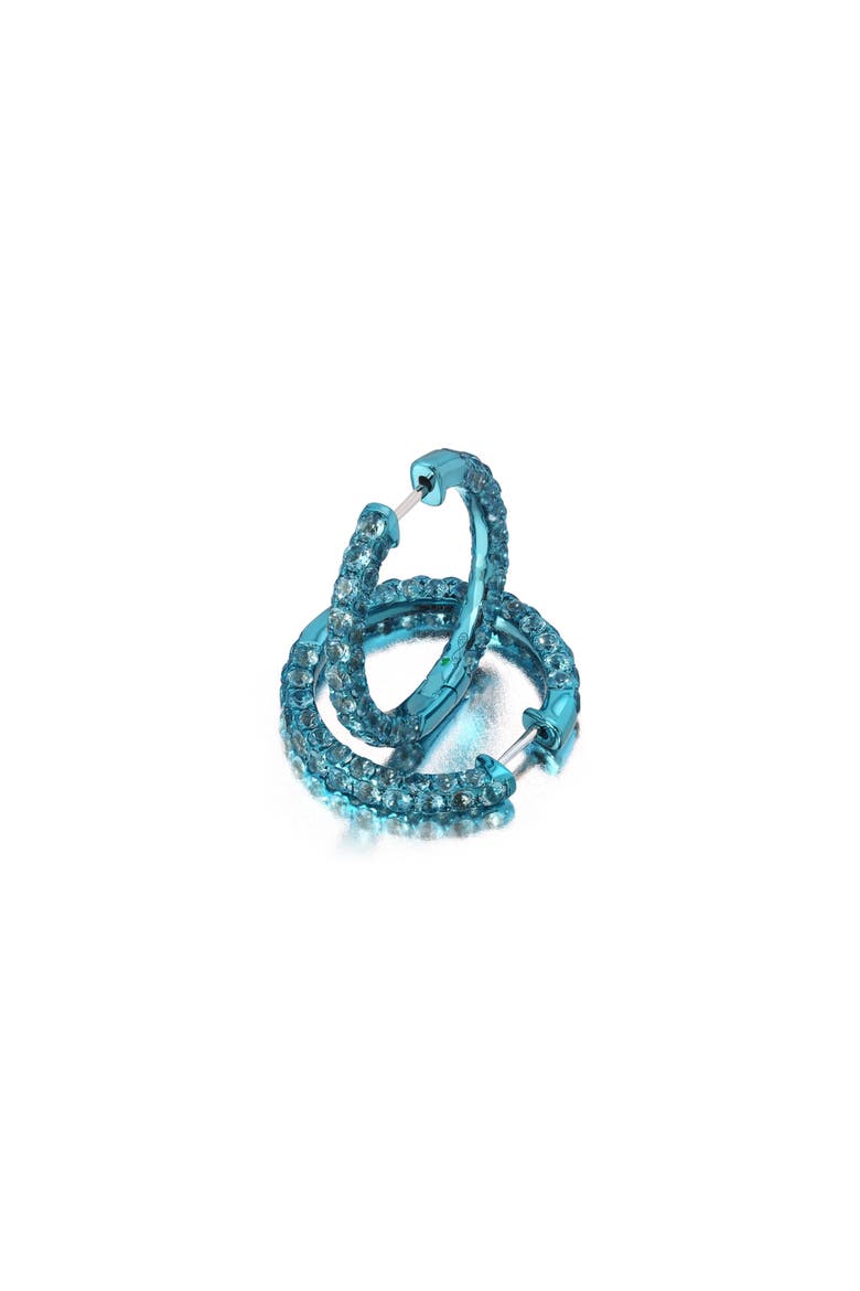 Large Swiss Blue Topaz & Blue Rhodium 3 Sided Hoops, Main, color, Blue