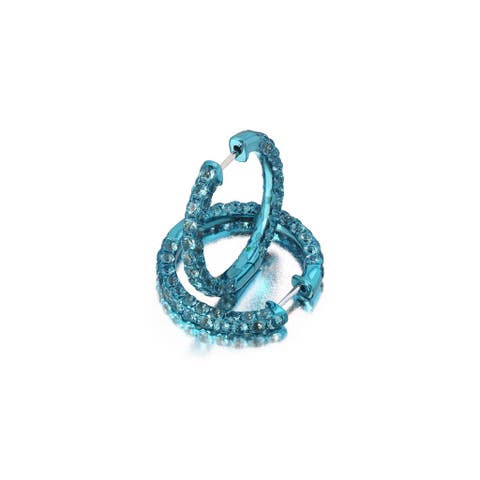 Large Swiss Blue Topaz & Blue Rhodium 3 Sided Hoops