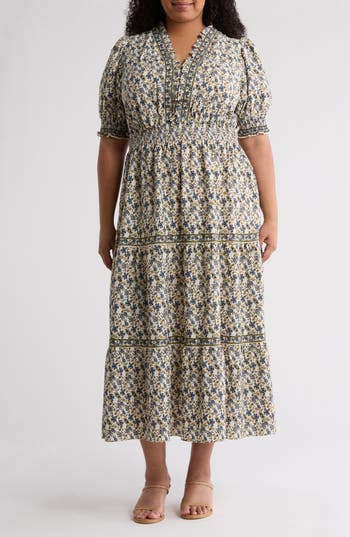 Max Studio Short Sleeve Tiered Maxi Dress In Gray