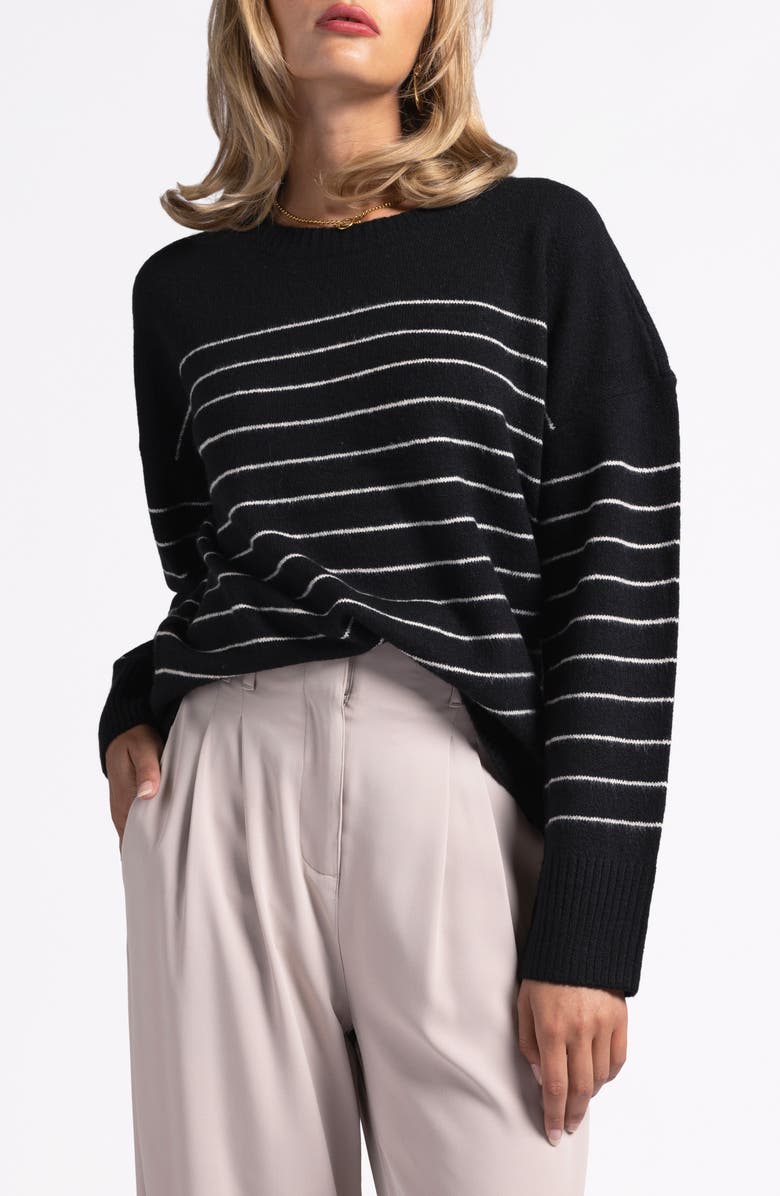 WEEKEND LOS ANGELES Kisha Stripe Crewneck Sweater, Main, color, Black Ivory Stripe