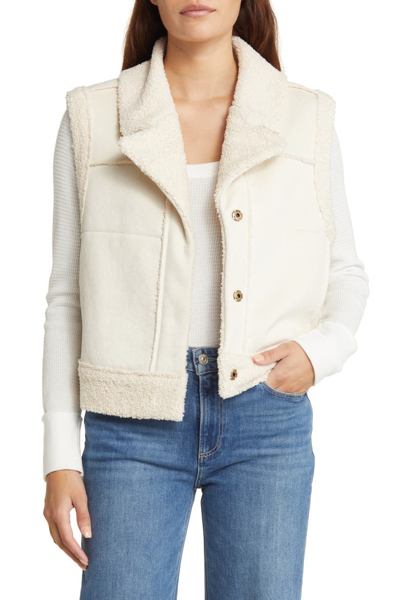 Faux Shearling & Faux Suede Vest, Main, color, NATURAL