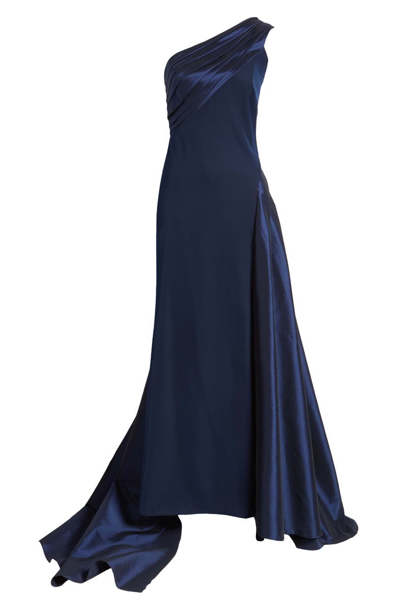 Tadashi Shoji Taffeta Detail One-Shoulder Crepe Gown, Alternate, color, 